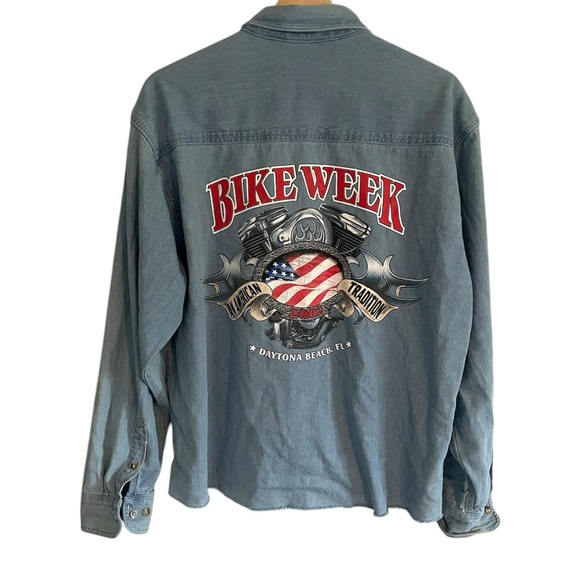 Vintage 2002 Daytona Beach Bike Week Denim button down shirt men’s medium - Picture 1 of 8